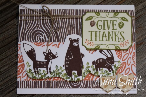 Forest Friends card using Thankful Forest Friends stamp set and Into the Woods designer series paper
