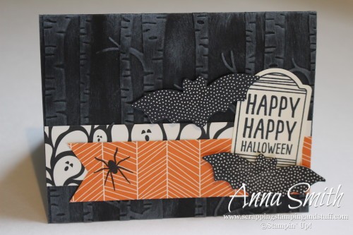 Happy Haunting Card using Sweet Hauntings and Cheer All Year stamp sets and Woodland embossing folding