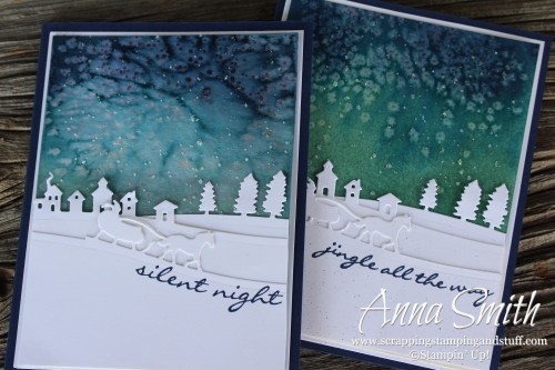 Inspire Create Share Blog Hop featured project: Watercolor Christmas card using Sleigh Ride Edgelits and Jingle All The Way stamp set