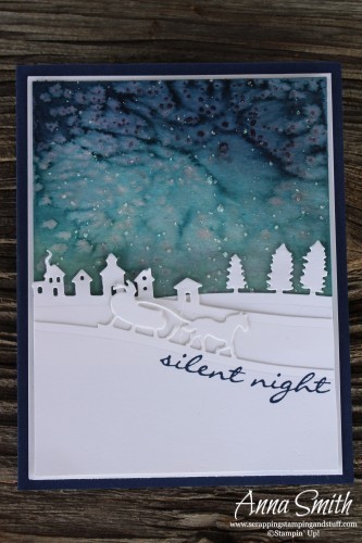 Inspire Create Share Blog Hop featured project: Watercolor Christmas card using Sleigh Ride Edgelits and Jingle All The Way stamp set