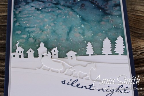 Inspire Create Share Blog Hop featured project: Watercolor Christmas card using Sleigh Ride Edgelits and Jingle All The Way stamp set