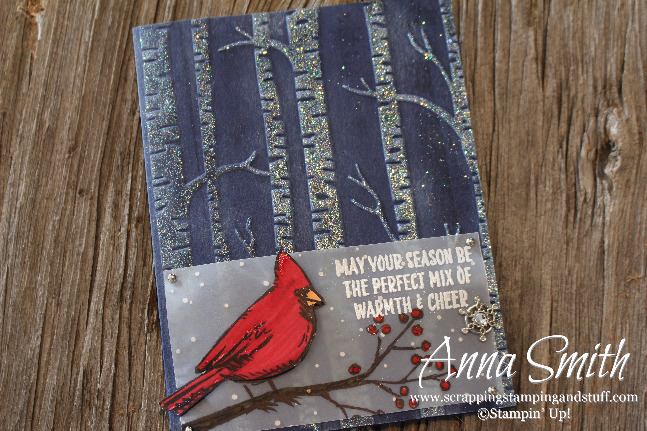 Cardinal and Glimmering Trees Card