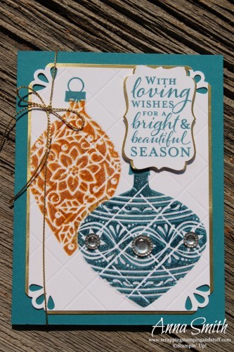 See how to make this beautiful glimmering ornaments card using the Stampin' Up! Embellished Ornaments stamp set and Simply Scored scoring board.