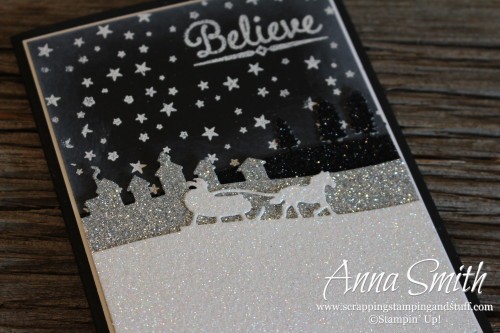 A Magical Night Christmas Card using Stampin' Up! Sleigh Ride Edgelits dies and Lighthearted Leaves and To You and Yours Too stamp sets