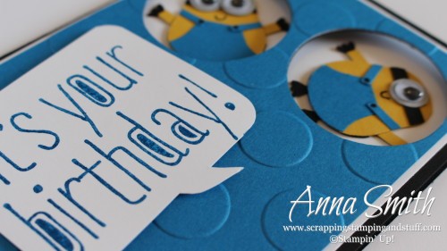 Minion Birthday Card using Stampin' Up! Owl Builder Punch, Big News and Celebrate Today stamp sets