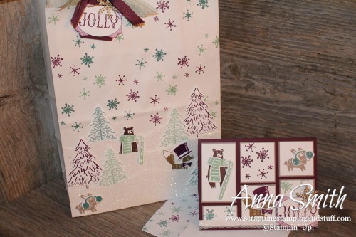 ICS Blog Hop Perfectly Packaged - Handmade Gift Bag and Card using Thankful Forest Friends, Snow Place, Peaceful Pines and Oh What Fun stamp sets