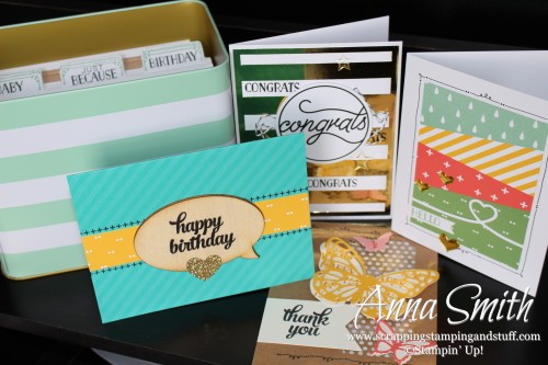 Stampin' Up's Tin of Cards Project Kit makes 16 beautiful cards plus you get the tin and dividers to organize your cards. It's a great gift idea too!