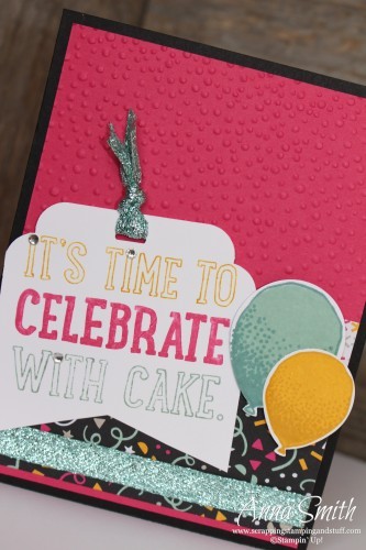 It's Time to Celebrate With Cake birthday card made with Party with Cake and Balloon Celebration stamp sets, It's My Party paper and balloon bouquet punch