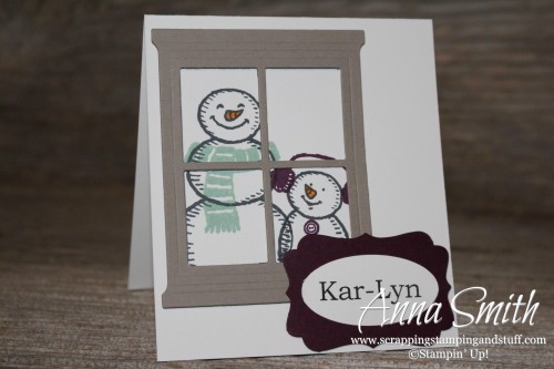 Snowman Place Cards made with Stampin' Up! Snow Place stamp set and Hearth and Home window die
