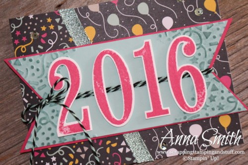 Happy New Year card using Stampin' Up! Number of Years stamp set, Large Numbers dies and It's My Party designer paper.