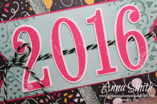 Happy New Year card using Stampin' Up! Number of Years stamp set, Large Numbers dies and It's My Party designer paper.