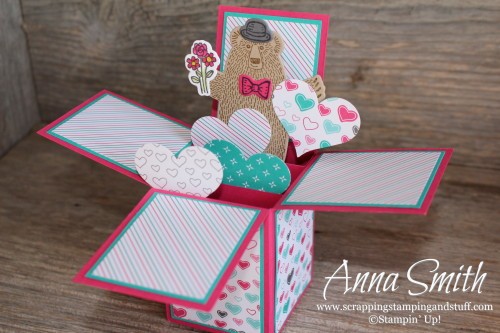 Card in a Box with video tutorial and written instructions. Made with Bear Hugs stamp set and Have a Cuppa designer paper