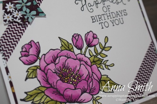 Birthday Blooms Card Stampin' Up! Features watercoloring on the flower, which was done with aqua painters.