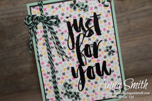 Just For You card using Stampin' Up! Botanicals for You Sale-a-bration gift stamp set, It's My Party designer paper, curvy corner trio punch