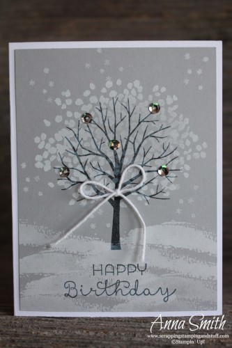 Winter Sheltering Tree Card using the Sheltering Tree and Cottage Greetings stamp sets