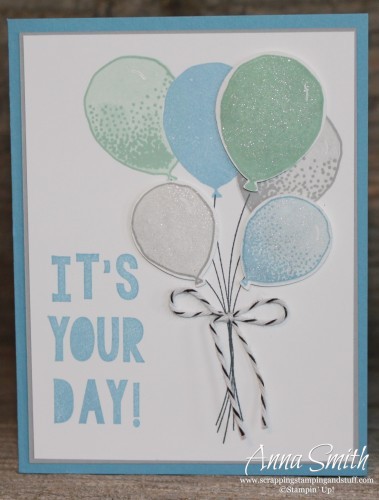 Balloon Celebration birthday card using Stampin' Up! Balloon Celebration and Party With Cake stamp sets and Balloon Bouquet punch