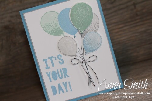 Balloon Celebration birthday card using Stampin' Up! Balloon Celebration and Party With Cake stamp sets and Balloon Bouquet punch