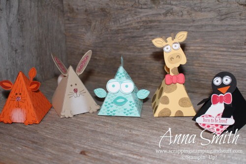 Stampin' Up! Playful Pals Valentine's or Party Treat Boxes - Cat, Fish, Giraffe, Penguin and Bunny Rabbit
