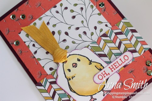 Stampin' Up! Honeycomb Happiness Hello card with a cute baby chick using Wildflower Fields designer paper