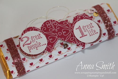 Valentine's Treat Candy Bar Wrapper made with Stampin' Up! Love Blossoms designer paper, sweetheart punch and Something to Say stamp set