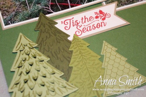 Christmas Tree Scrapbook Page made with Stampin' Up! Peaceful Pines and Oh What Fun stamp sets and Perfect Pines framelits