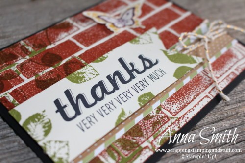Brick Wall Thank You Card using Stampin' Up! Fabulous Four, Kinda Eclectic and Papillon Potpourri stamp sets and Brick Wall embossing folder