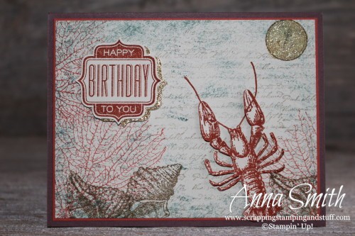 Masculine Birthday Card made with Stampin' Up! By the Tide and Tag Talk stamp sets. Ocean, lobster, shells and coral.