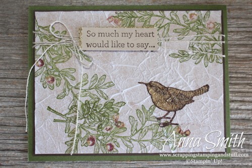 Rustic bird sympathy card made using An Open Heart stamp set with written tutorial