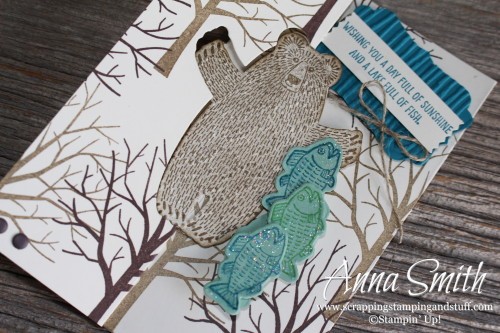 Bear Hugs Flip Card Birthday Card with written tutorial. Made with Stampin' Up! Sheltering Tree, Bear Hugs and Guy Greetings stamp sets. 