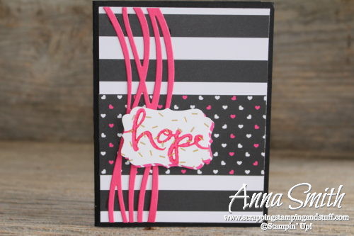 Pop of pink and black breast cancer card for hope made with Stampin' Up! Swirly Scribbles thinlits and Watercolor Words stamp set