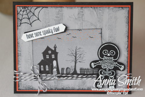 Skeleton Halloween Card made with Stampin' Up! Cookie Cutter Builder Punch, cookie cutter halloween stamp set, woodland embossing folder and Halloween Night designer paper