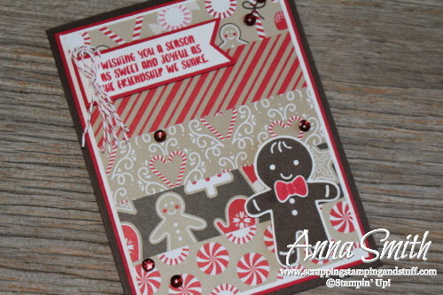 Gingerbread Man and Peppermint Christmas Card from Stampin' Up! Holiday Catalog using Cookie Cutter Christmas stamp set and Candy Cane Lane paper