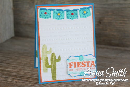 Turquoise southwestern cactus card made with Stampin' Up! Birthday Fiesta Stamp Set and Festive embossing folder. Fiesta like there's no manana!