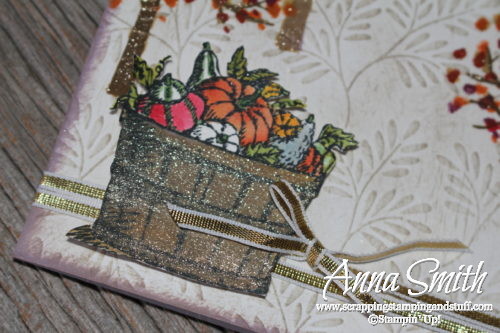 Fall bushel basket birthday card and crate with pumpkins and fall leaves, using the Sheltering Tree and Basket of Wishes stamp sets