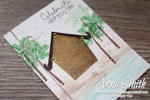 Card for Stampin' Up! Thailand Incentive Trip! Made with Sweet Home bundle and Totally Trees stamp set with watercolor beach scene.