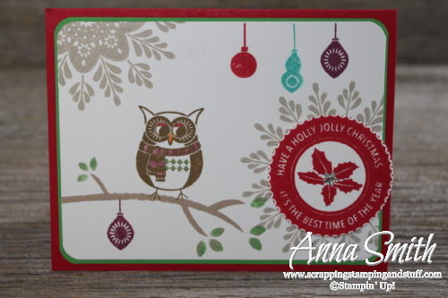 Christmas Card made with a pair of Stampin' Up! hostess sets- Holly Jolly Layers and Cozy Critters