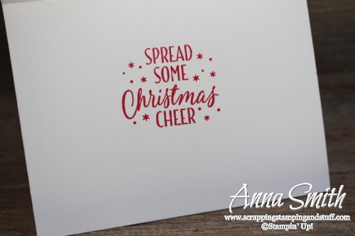 A joyous Christmas shaker card made with Stampin' Up! Large Letters framelits, Candy Cane Lane designer paper and Softly Falling embossing folder