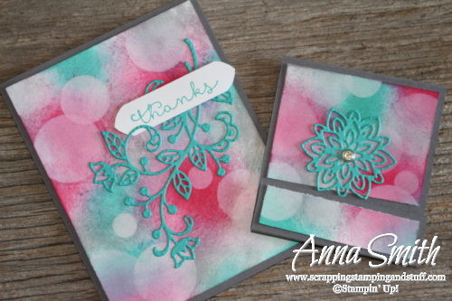 Beautiful Bokeh Card and Post It Note Cover using Stampin' Up! Flourish Thinlits Dies