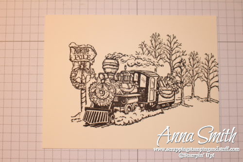 Tuesday Tip stamping technique tutorial - tips and tricks for masking images. Sample card shown using the Christmas magic train stamp set. 