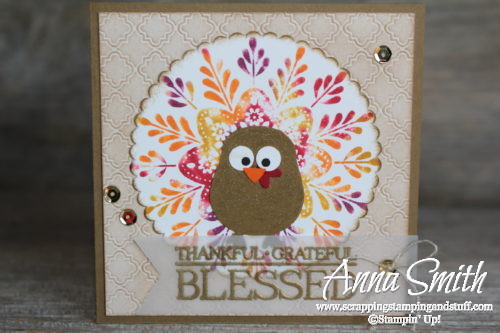Frosted Medallions Turkey Card using the baby wipe ink pad technique and the owl builder punch!