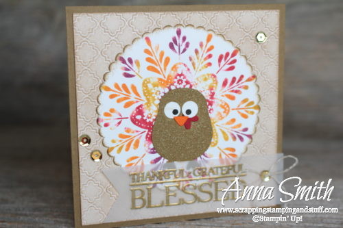 Frosted Medallions Turkey Card using the baby wipe ink pad technique and the owl builder punch!