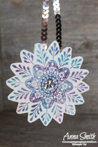 Snowflake Christmas Card and ornament made with Stampin' Up! Frosted Medallions and Flurry of Wishes stamp sets