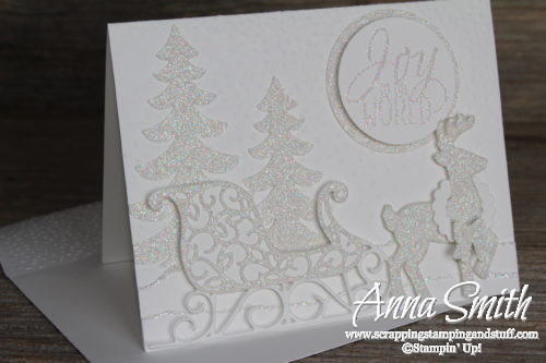 Beautiful Joy to the World White Christmas Reindeer Card made with Stampin' Up! Santa's Sleigh Thinlits