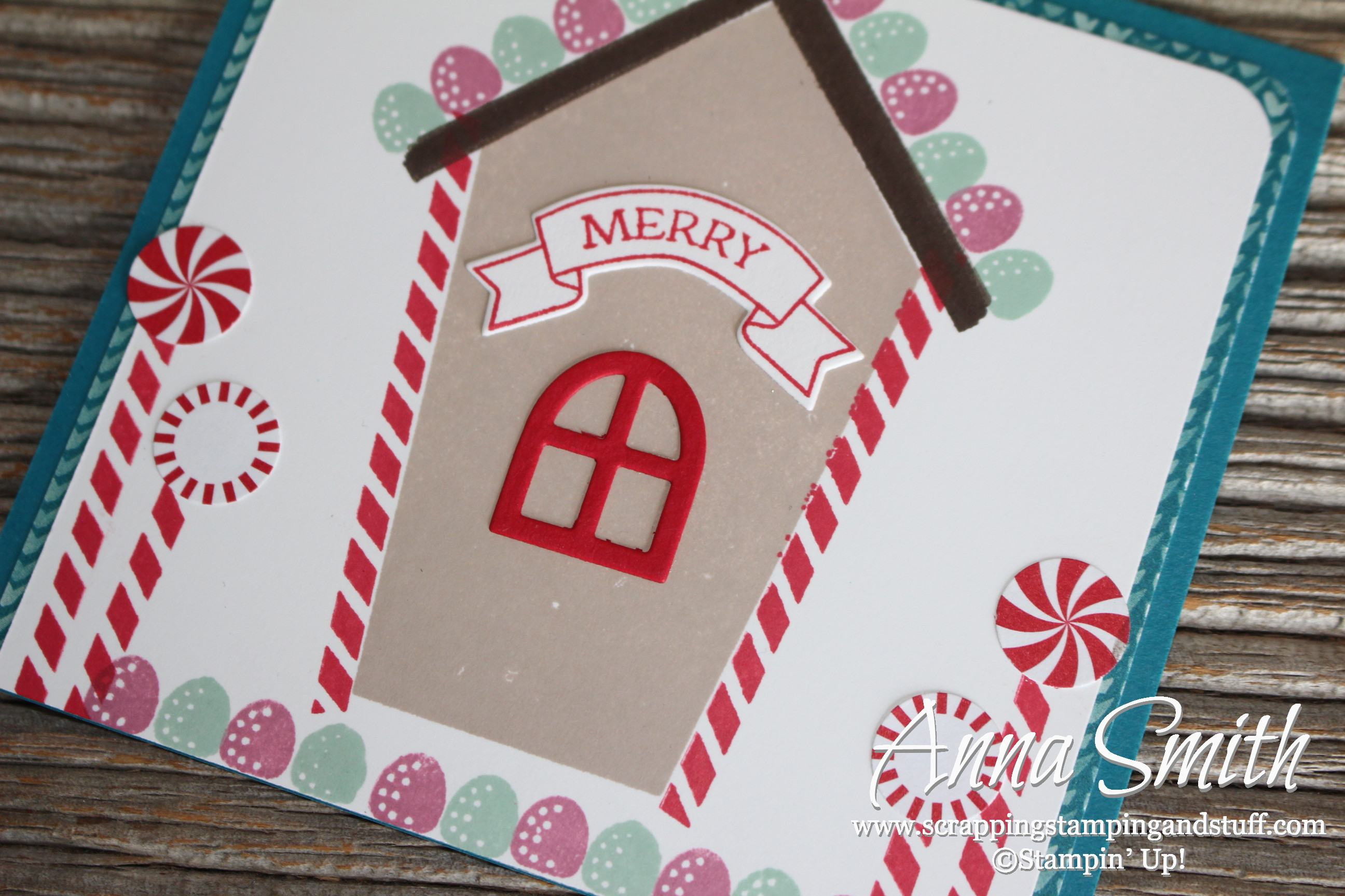 Sweet Home Gingerbread House Christmas Card with peppermints and gumballs!