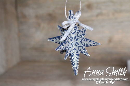 Handmade card, Christmas ornament, and gift box set made with the Stampin' Up! Star of Light stamp set and thinlits. A great DIY gift idea!