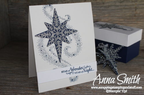 Handmade card, Christmas ornament, and gift box set made with the Stampin' Up! Star of Light stamp set and thinlits. A great DIY gift idea!