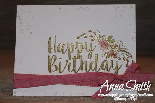 Pretty gold embossed birthday card using the Stampin' Up! Big on Birthdays stamp set