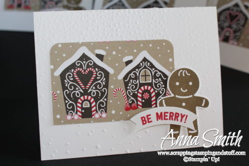 Gingerbread house Christmas card made with the Stampin' Up! Candy Cane Lane designer paper and Cookie Cutter Christmas stamp set and punch