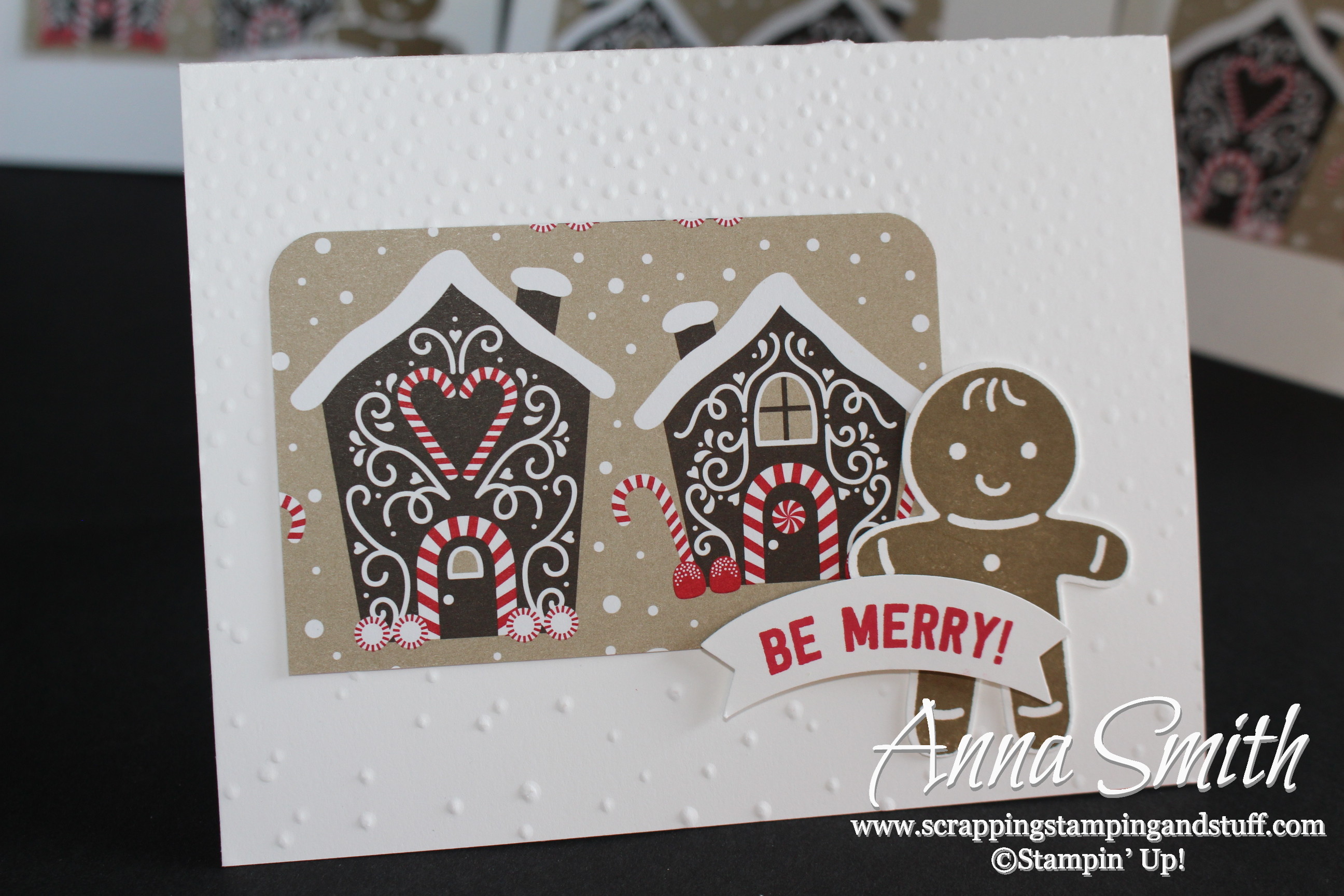 Gingerbread house Christmas card made with the Stampin' Up! Candy Cane Lane designer paper and Cookie Cutter Christmas stamp set and punch