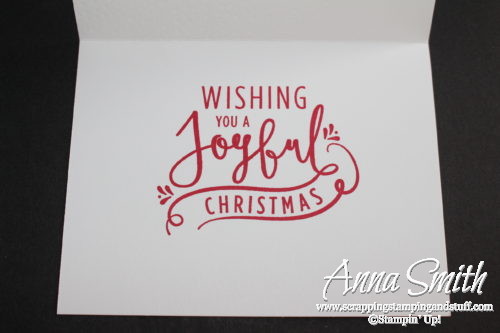 Joy Christmas card made with Stampin' Up! Wonderful Year stamp set, Large Letters Framelits, and Candy Cane Lane designer paper